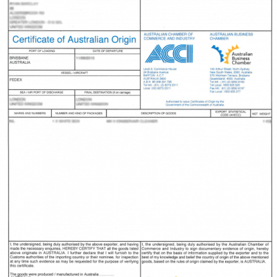Certificate of Australian Origin